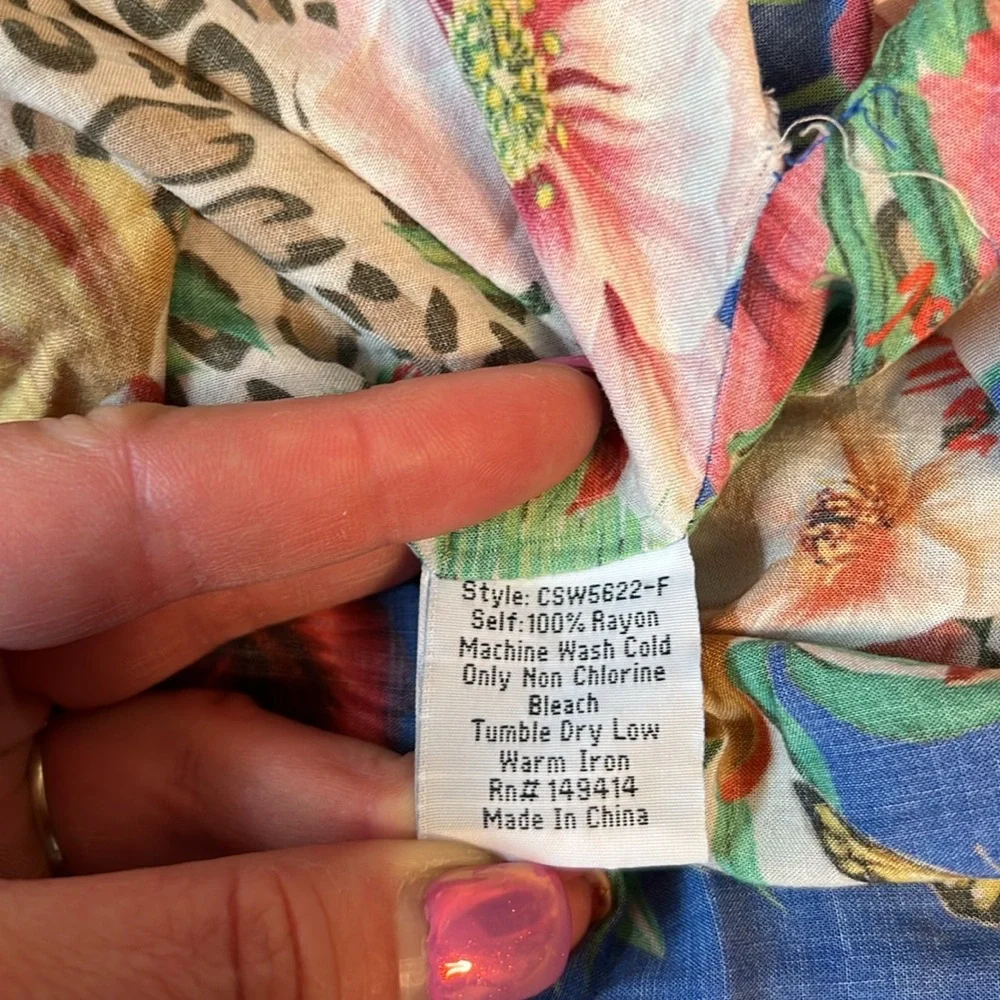 Johnny Was Fleur Kaftan Dress cover up with Braided Tie Large butterfly leopard - Picture 9 of 10